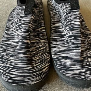 Black and White Striped Slip-On Shoes
